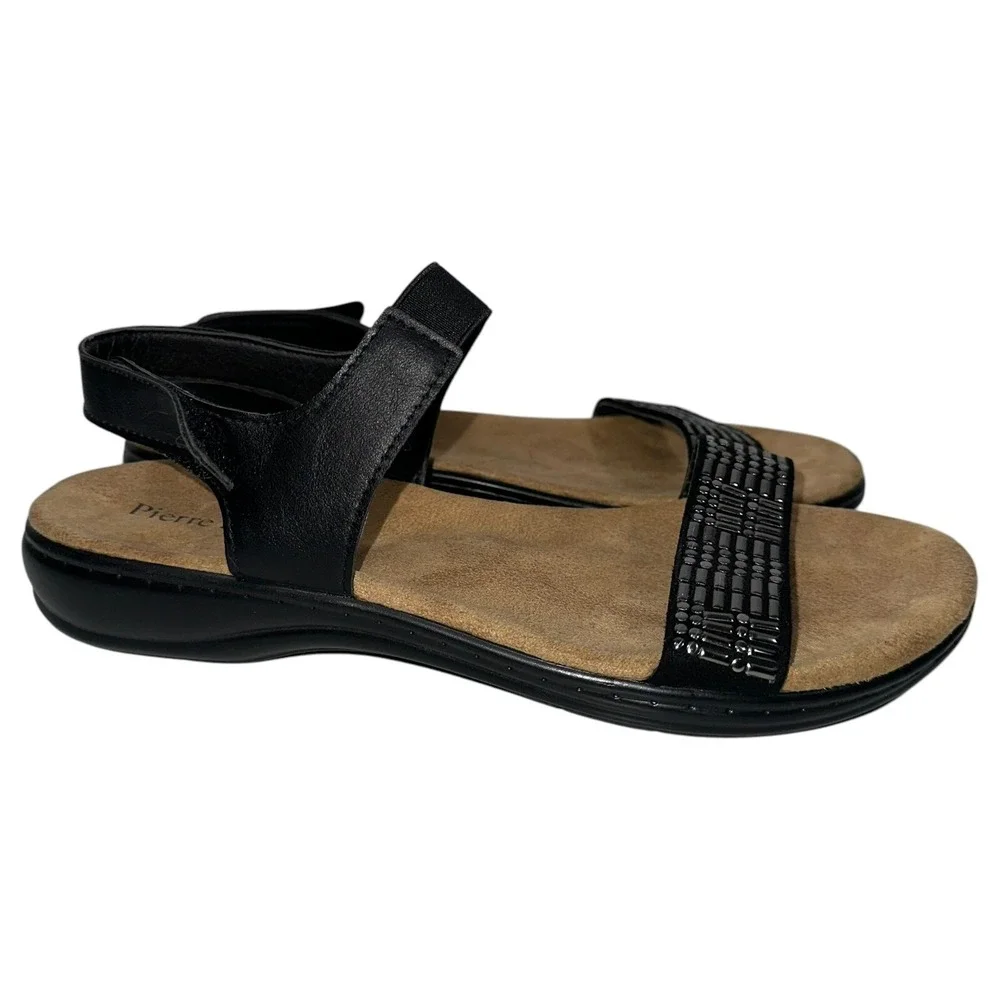 Pierre Dumas Black Strappy Slip‎ On/Hook Loop Sandals Shoes Wms 8.5US